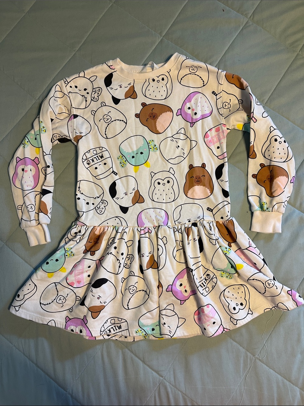 H&M Cream Long-Sleeve Squishmellow Print Twirl Dress with Pastel Accents